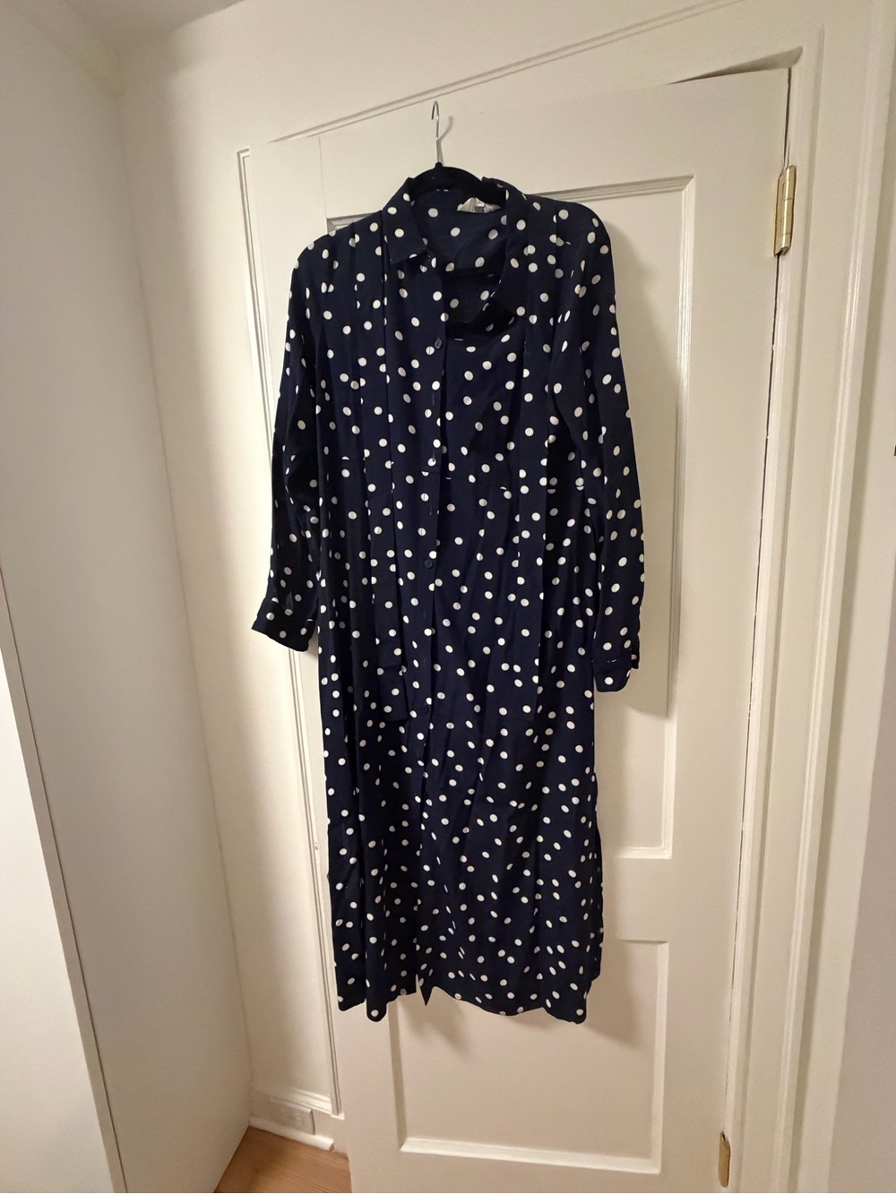 Ripe maternity Navy Polka Dot Button-Down Midi Dress with waist tie belt